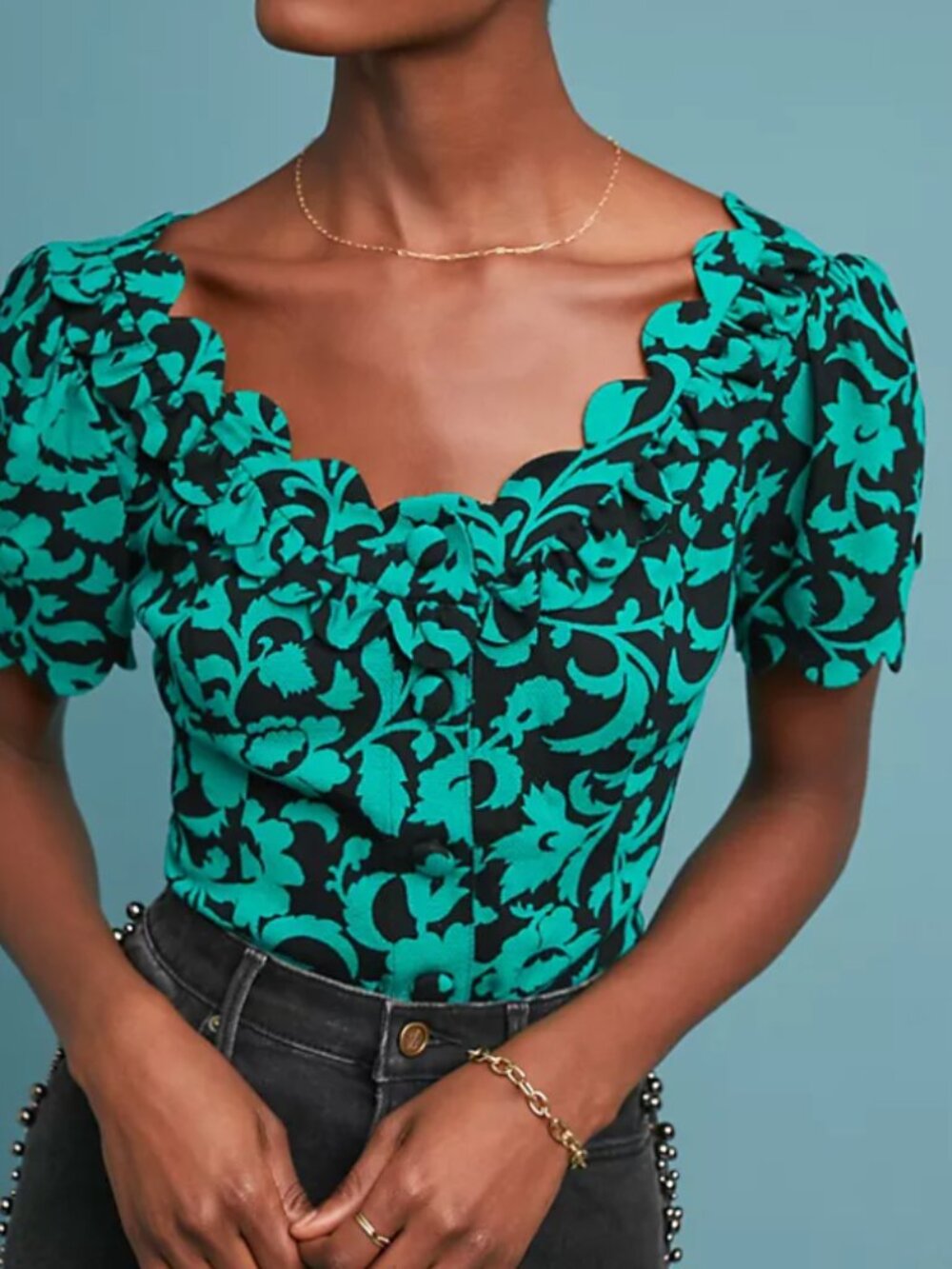 Maeve by Anthropologie Aseey Top, Scalloped Edges, Floral Print - Womens 4